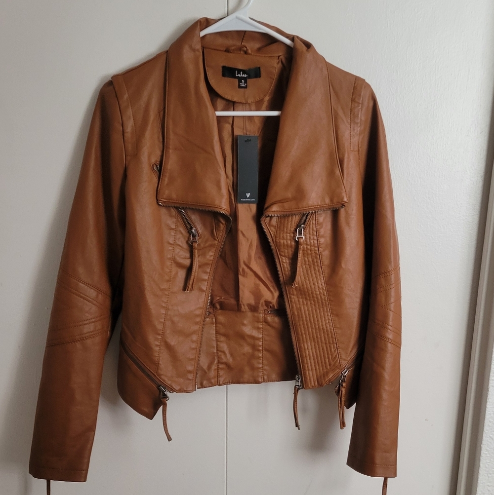 Lulus Tan Brown Faux Leather Moto Jacket – NEW with Tags